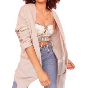 DONNI. Ribbed Knit Open-front Longline Sandwash Cardigan Neutral Women's O/S